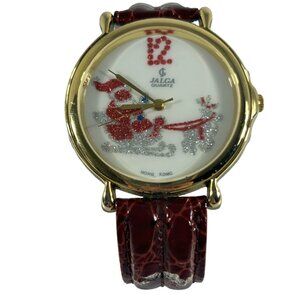 Vintage Jalga Christmas Santa Claus Wristwatch Watch Sleigh Gold Tone READ